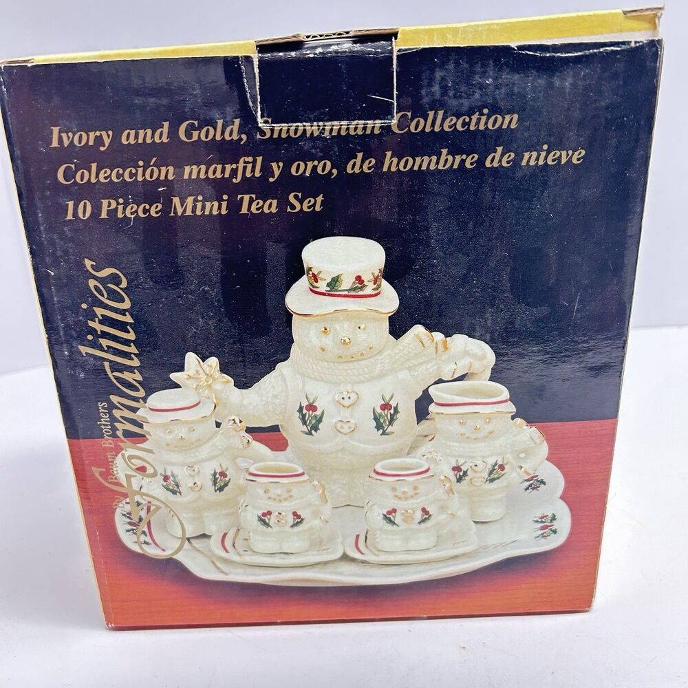 Tea Set Formalities Baum Brothers Christmas Snowman Mini 10pc Porcelain Gold Trm